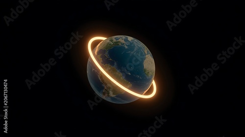 Glowing Ring Orbits Earth in Dark Space.