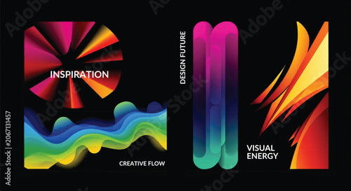 Bild auf Leinwand Abstract futuristic gradient shapes set, vibrant creative flow wave and visual e