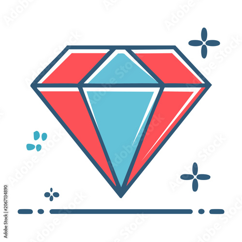 Flat design gemstone icon with red and blue colors