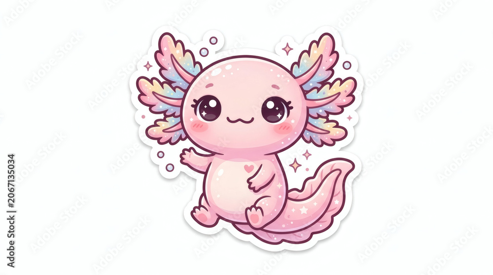 Fototapeta premium Cute Kawaii Axolotl Illustration With Pastel Colors And Sparkles