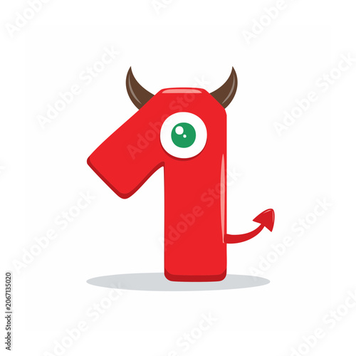 Red Number One with Devil Horns and Tail Illustration