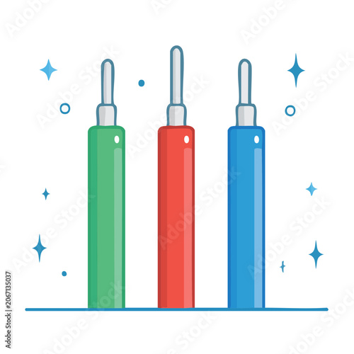 Three colorful syringe icons in flat design