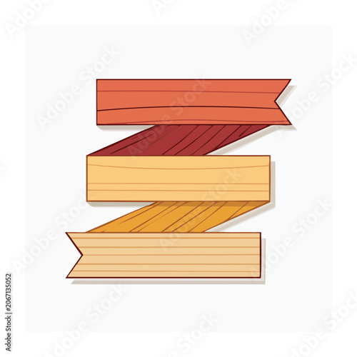 Stacked Wooden Planks and Ribbon Banners Illustration