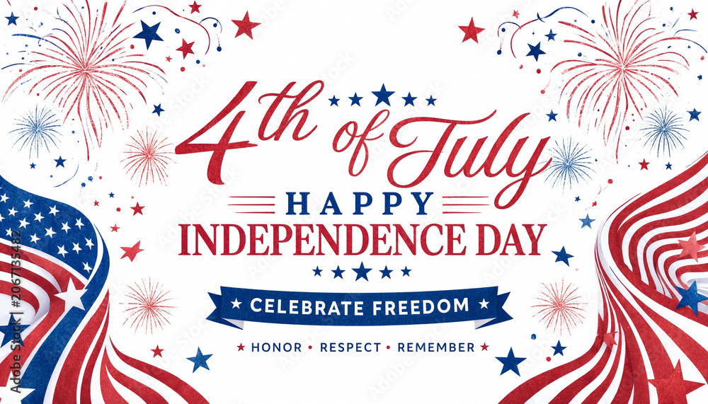 Obraz premium Minimalist White Greeting Card Design for 4th of July 2026 Holiday