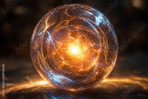 Glowing magical energy sphere with swirling plasma and light particles