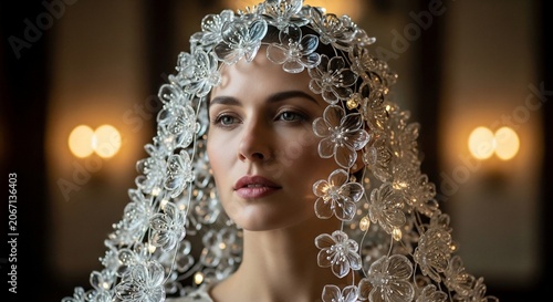 Woman wearing floral headpiece