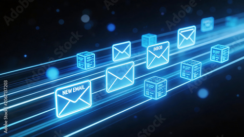 Digital email and data icons in motion