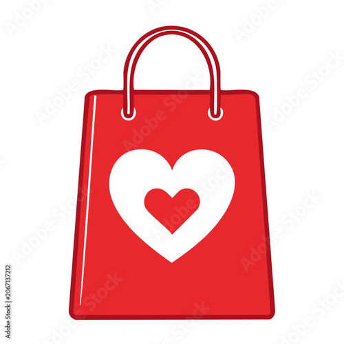 Red shopping bag with white heart icon