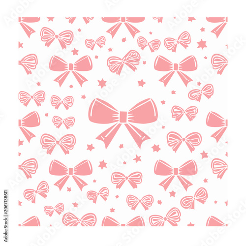 Pink bow and star seamless pattern on white