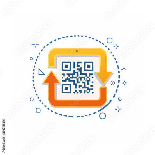 QR code with circular arrows in flat design