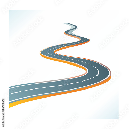 Winding road illustration with road markings