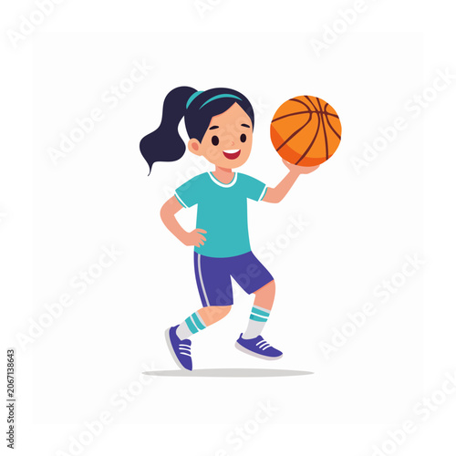 Cartoon girl playing basketball