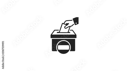 Fotografie Hand casting ballot into voting box with prohibition sign, election concept
