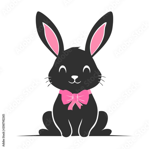Cute black rabbit with pink bow illustration