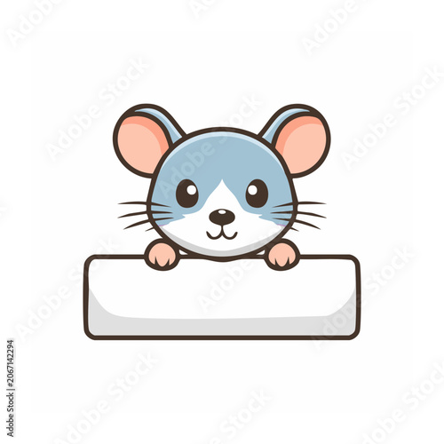 Cute Cartoon Mouse Peeking Over Gray Bar