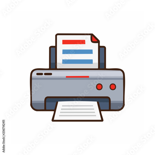 Flat design printer icon with document