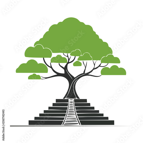 Flat design tree with steps and path illustration