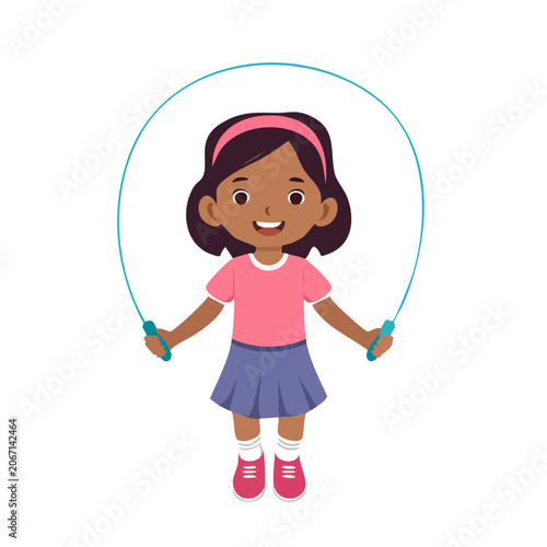 Girl jumping rope in flat vector style