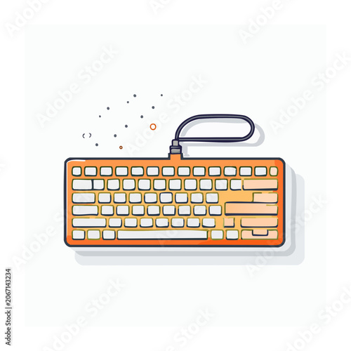 Flat design illustration of a computer keyboard with cable