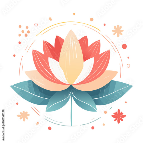 Flat design lotus flower illustration with leaves and petals