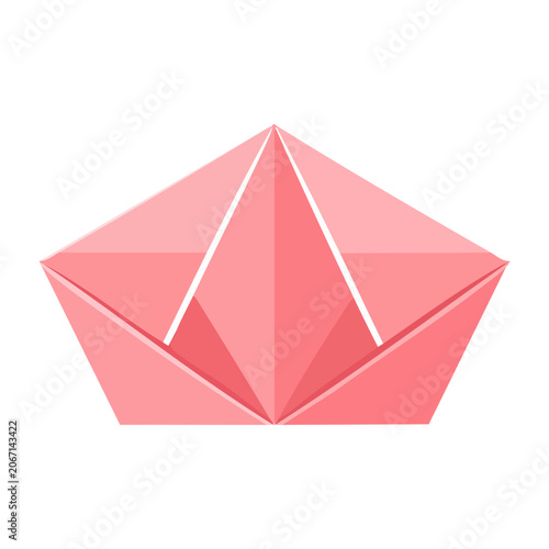 Pink origami paper boat vector icon