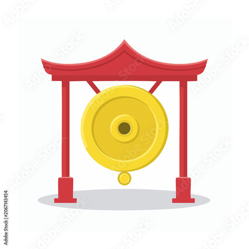 Traditional Chinese Gong with Red Pagoda Frame