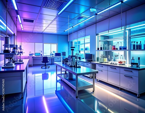 A futuristic laboratory with neon lights and various scientific equipment (3)