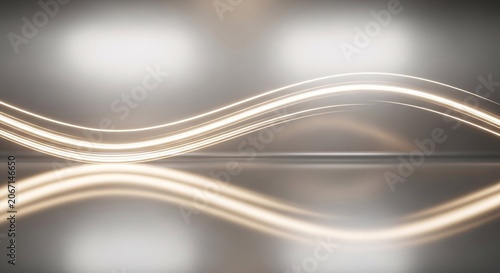 Dynamic Glowing Golden Wave Lines Reflecting on a Polished Surface in an Abstract Setting