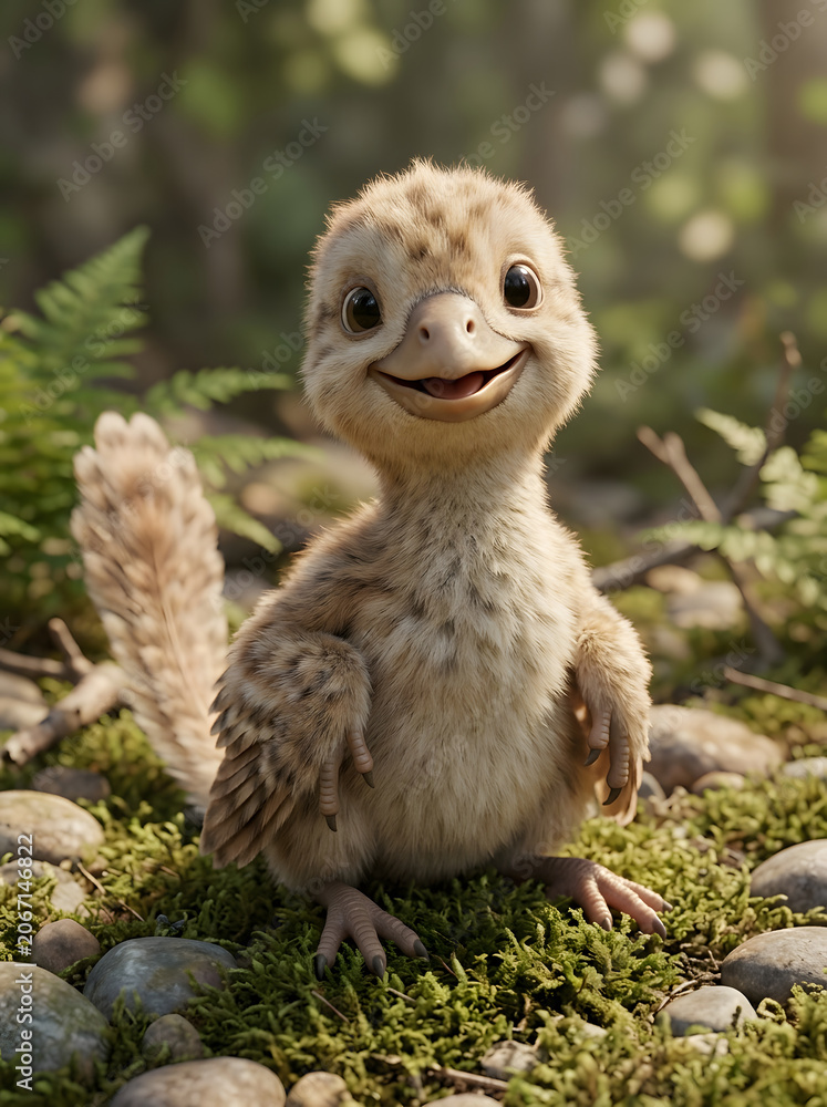 Fototapeta premium Adorable Baby Creature Smiling in a Lush Sunny Forest Setting