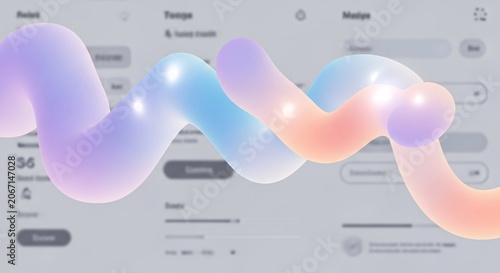 Abstract Gradient 3d Form Floating over Blurred Modern Digital User Interface Background