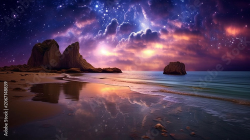 Starlit Sea Beneath the Midnight Sky
