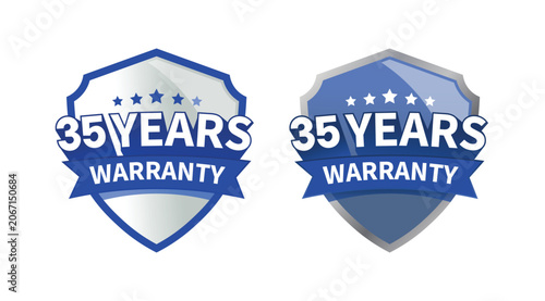 Cuadro en lienzo 35 year warranty label or badge design, with minimalist and shiny blue shield icon