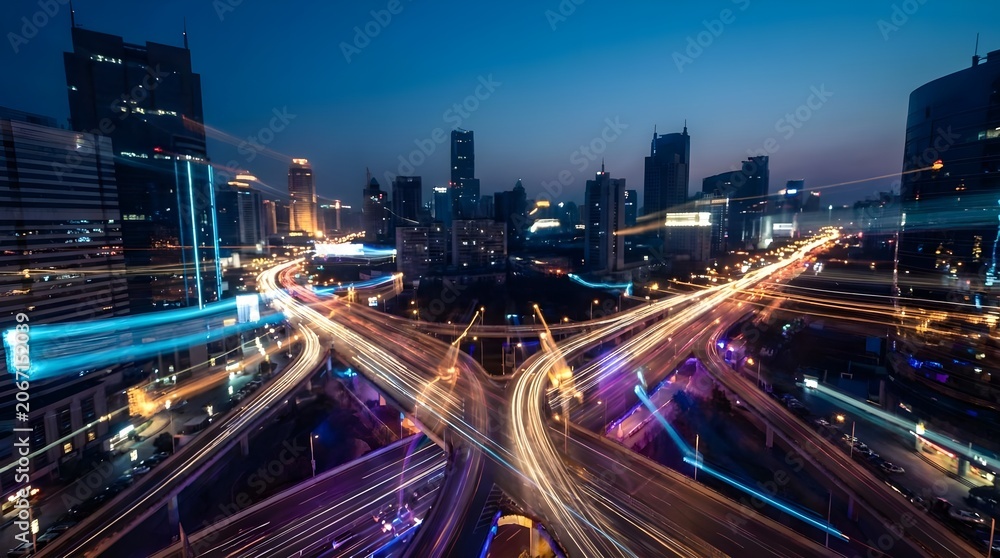 Obraz premium Dusk City Lights Abstract Motion Pattern