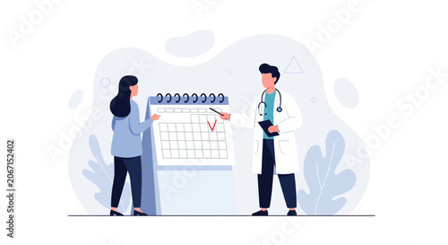 Doctor and Patient Planning Medical Appointment on Calendar, Healthcare Schedule Management