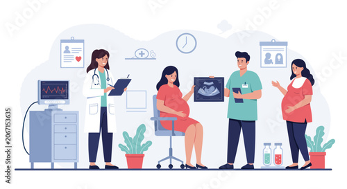 Doctor and pregnant family.