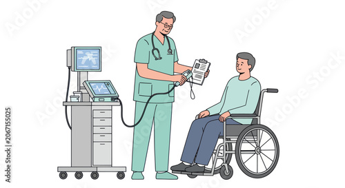 Nurse helping disabled patient.
