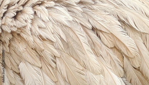 Close up of soft beige and white bird feathers texture background.