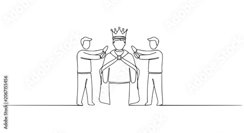 Fotografie One Line Drawing: Two People Placing Crown on New King's Head