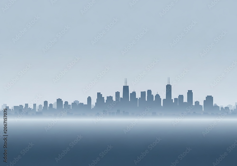Obraz premium Calm Urban Skyline Silhouette Over Misty Horizon
