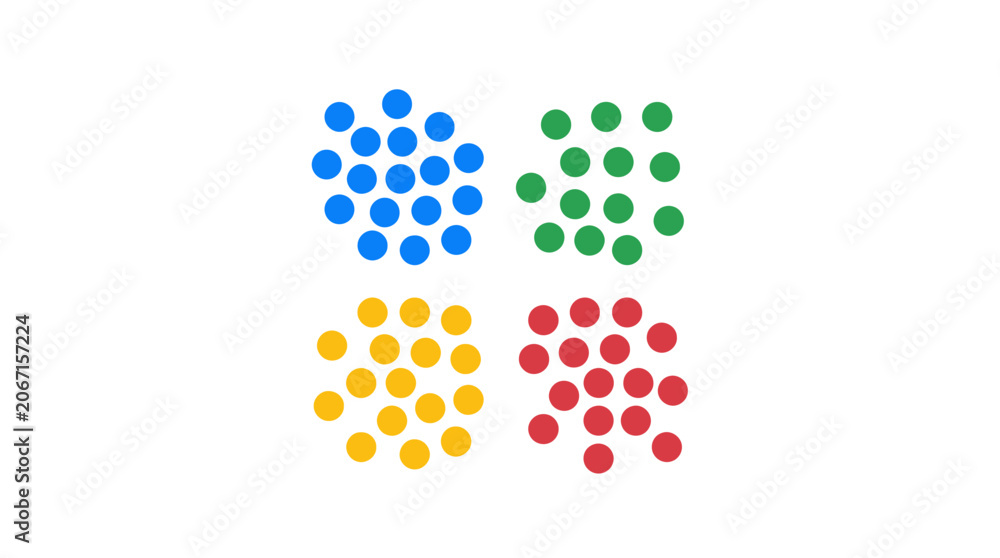 Fototapeta premium Colorful Abstract Dots Grouped in Four Clusters on White Background