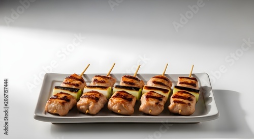 Delicious Japanese yakitori chicken skewers with grilled green onions, perfect appetizer or snack
