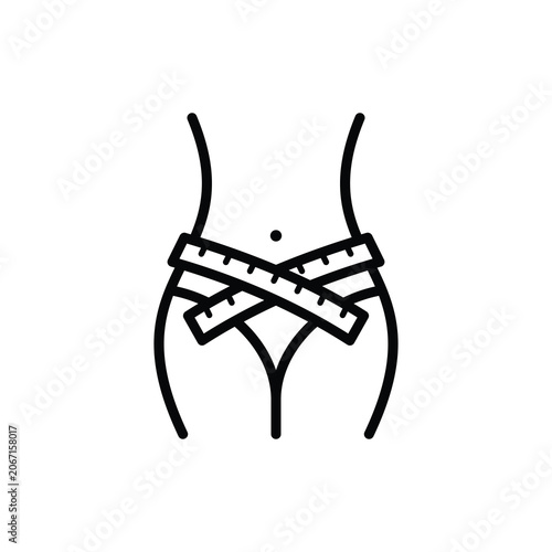 Waistline with measuring tape vector icon. Weight loss, Slimming and fitness body transformation icon.