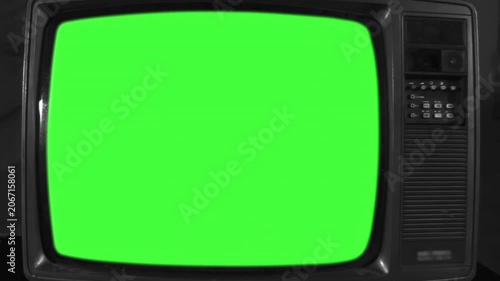Old Television Set with Green Screen Dynamic Zoom In Close Up - 4K
