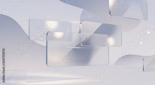 Modern Abstract Background with Overlapping Translucent Glass Panels and Soft Light Reflections