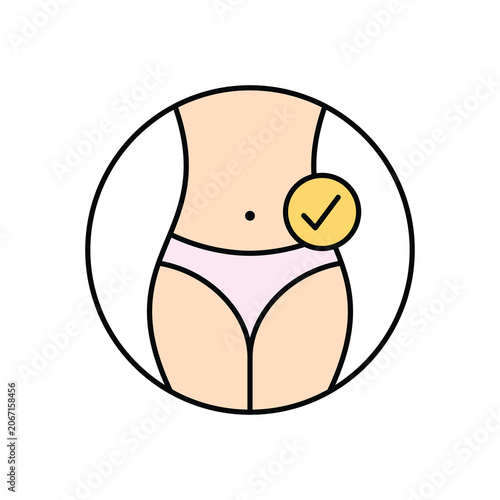 Waistline with checking mark vector icon. Weight loss, Slimming and fitness body transformation icon.