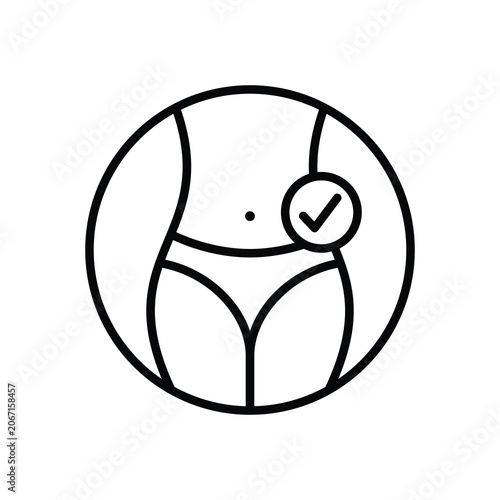 Waistline with checking mark vector icon. Weight loss, Slimming and fitness body transformation icon.
