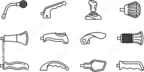 Valokuva Industrial Design Line Art Icons featuring diverse Handles, Grips, Levers, Knobs
