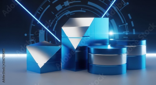 Futuristic Geometric Shapes Displayed in Digital Environment
