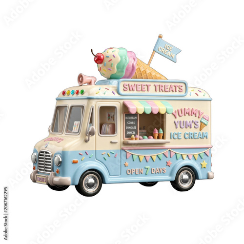 Pastel Color Ice Cream Truck Isolated on Black