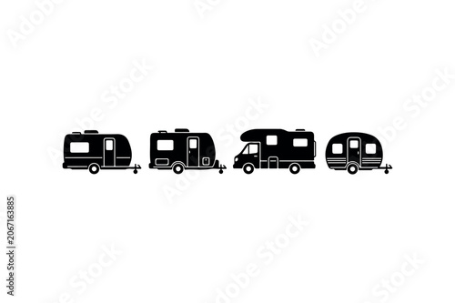 Caravan Silhouette Set Minimal Black Travel Vehicle Icons